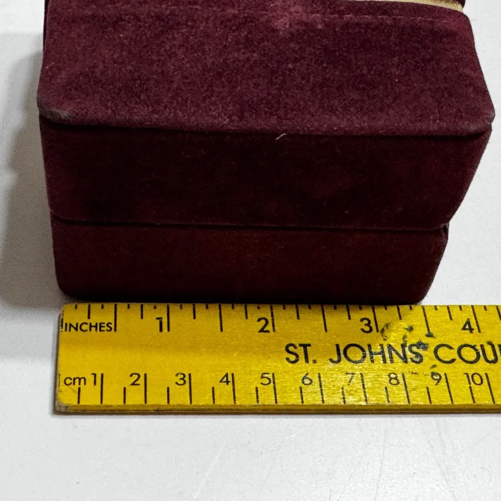 Vtg Burgundy Velvet Jewelry Box Gold Stripe Snap Closure Travel Case Organizer